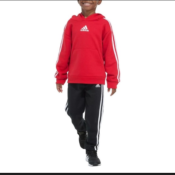 Adidas Boys Hoodie & Track Pant Set Red/Black BNWTS - Picture 1 of 12